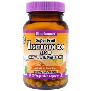 Bluebonnet Nutrition, Суперфрукты, вегетаріанська форма супероксиддисмутази (SOD), екстракт плодів дині, 250 МО, 60 капсул у BLB-00873 фото