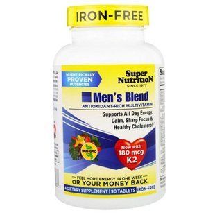 Super Nutrition, Мужской коктейль, обогащенный антиоксидантами мультивитаминный комплекс для мужчин, без железа, 90 таблеток SPN-00183 фото