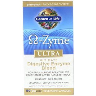Garden of Life, Ω-Zyme, Ultra, Комплекс пищеварительных ферментов, 180 вегетарианских капсул UltraZorbe GOL-11337 фото
