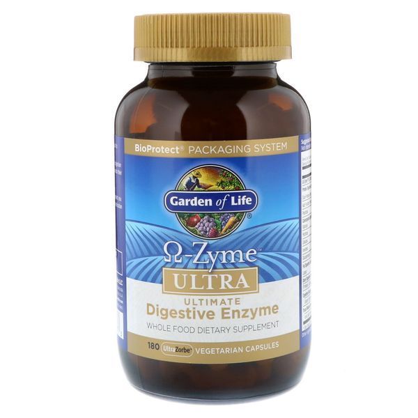 Garden of Life, Ω-Zyme, Ultra, Комплекс пищеварительных ферментов, 180 вегетарианских капсул UltraZorbe GOL-11337 фото