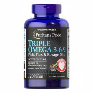 Triple Omega 3 6 9 Fish Flax Borage Oils - 120 Softgels 100-60-8334953-20 фото