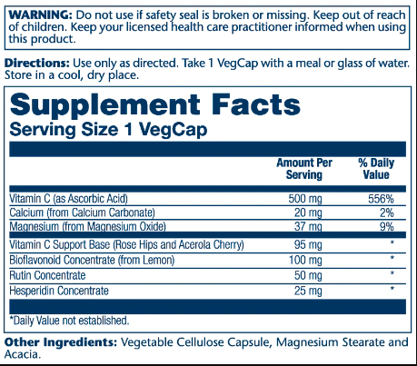 Vitamin C with Bioflavonoid Concentrate 500mg - 100 vcaps (Пошкоджена банка) 2023-10-7806 фото
