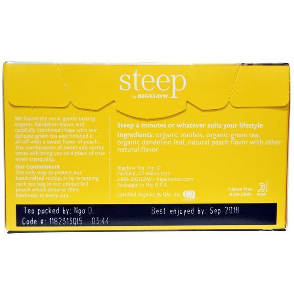 Bigelow, Steep, Organic Dandelion & Peach, Rooibos & Green Tea, 20 Tea Bags, 1.18 oz (33 g) LOW-17715 фото
