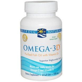 Nordic Naturals, Омега-3D, лимонный, 1000 мг, 60 мягких капсул NOR-01761 фото