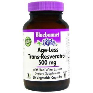 Bluebonnet Nutrition, Антивозрастная добавка Транс-Ресвератрола Age-Less, 500 мг, 60 капсул BLB-00879 фото