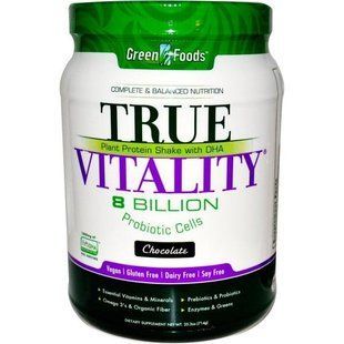 Green Foods Corporation, True Vitality, Растительный протеиновый шейк с DHA, шоколад 25.2 унции (714 г) GFC-20766 фото