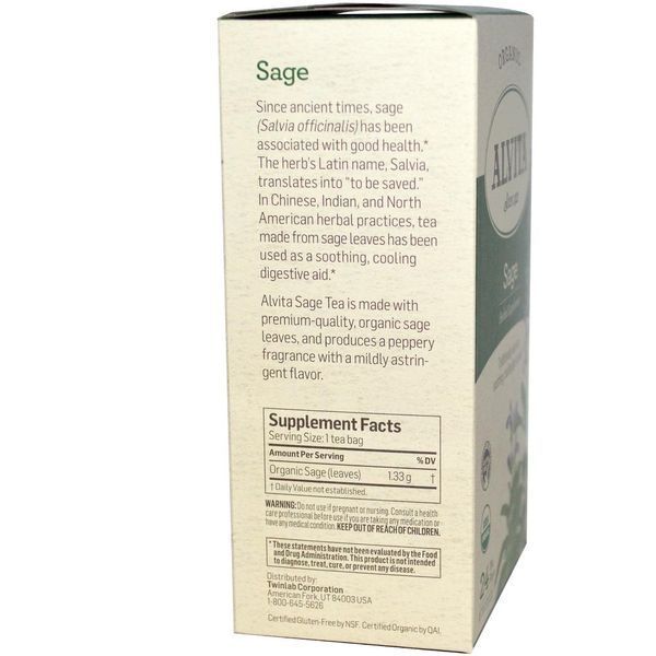 Alvita Teas, Натуральный шалфей без кофеина, 24 пакетика, 1.13 унций (32 г) ALV-03819 фото