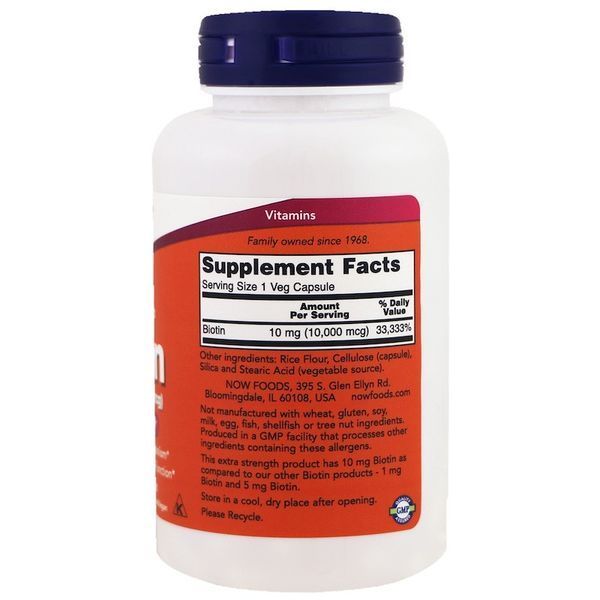 Биотин, Витамин В7 Now Foods Biotin Дополнительная сила, 10 мг (10 000 мкг), 120 капсул NOW-00479 фото