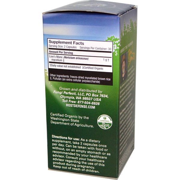 Fungi Perfecti, Средство для защиты иммунитета, ежовик гребенчатый, поддержка нервов и памяти, 60 кап. FPI-03162 фото