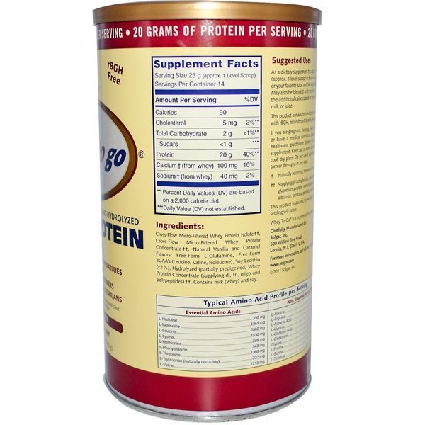 Solgar, Whey To Go, сывороточный порошковый белок, натуральный ванильный вкус, 12 унций (340 г) SOL-03667 фото