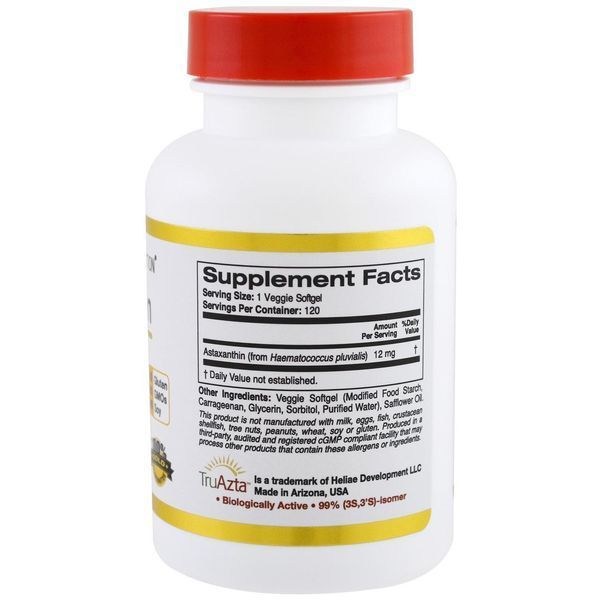 California Gold Nutrition, Natural Astaxanthin, USA Sourced, No Gluten, No GMOs, 12 mg, 120 Veggie Softgels CGN-01104 фото