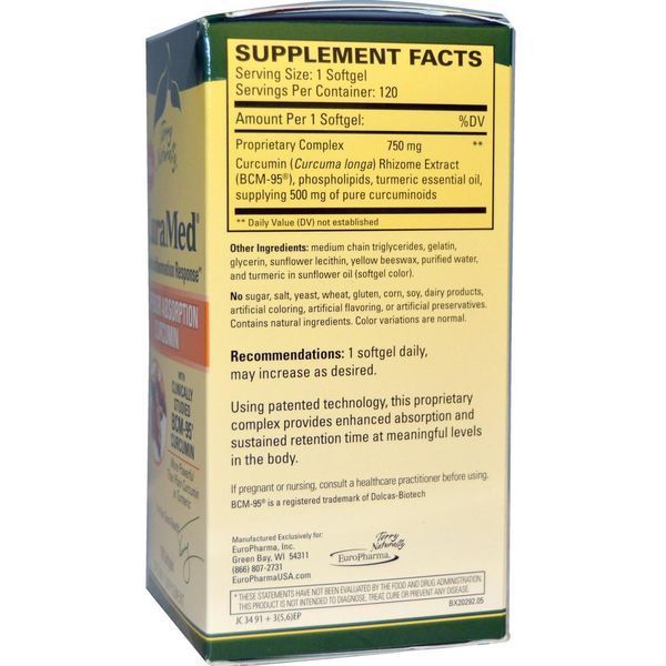 EuroPharma, Terry Naturally, Terry Naturally, CuraMed, 750 мг, 120 мягких желатиновых капсул EUR-20292 фото