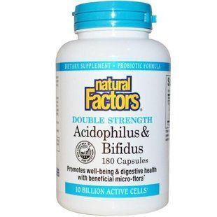 Natural Factors, Ацидофильные и бифидобактерии, 10 миллиардов активных микроорганизмов, 180 капсул (Ice) NFS-01806 фото