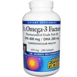 Natural Factors, RxOmega-3 Factors, ЭПК 400 мг/ДГК 200 мг, 240 желатиновых капсул NFS-35491 фото