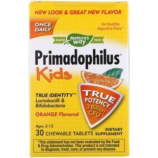 Natures Way, Primadophilus, Kids, Orange Flavor Chewables, 30 Tablets NWY-14242 фото