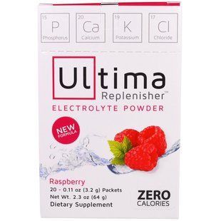Ultima Health Products, Предельный восполнитель, порошок электролитов с малиновым вкусом, 20 пакетиков по 0,11 унции (3,2 г) UHP-00031 фото