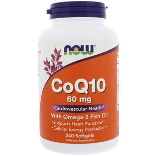 Now Foods, Коензим Q10 з Омега-3 риб'ячим жиром, 60 мг, 240 гельових капсул NOW-03167 фото