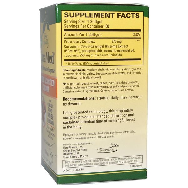 EuroPharma, Terry Naturally, Terry Naturally, CuraMed, 375 мг, 60 желатиновых капсулы EUR-40206 фото