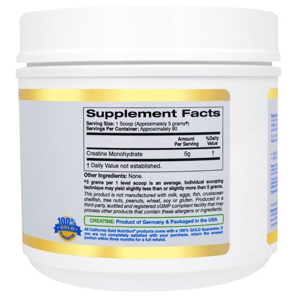 California Gold Nutrition, SPORT, German, Pure Creatine Monohydrate, Gluten-Free, 16 унций (454 г) CGN-01059 фото