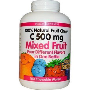 Natural Factors, Витамин C 500 мг 180 жевательных вафель Фруктовый микс NFS-01336 фото