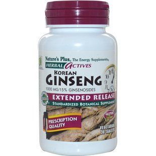 Natures Plus, Herbal Actives, Корейский женьшень, с продлённым высвобождением, 1000 мг, 30 таблеток NAP-07338 фото