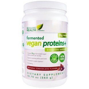 Genuine Health Corporation, Fermented Vegan Proteins+, Digestive Support, Natural Chocolate Flavor, 19.75 oz (560 g) GHL-00816 фото