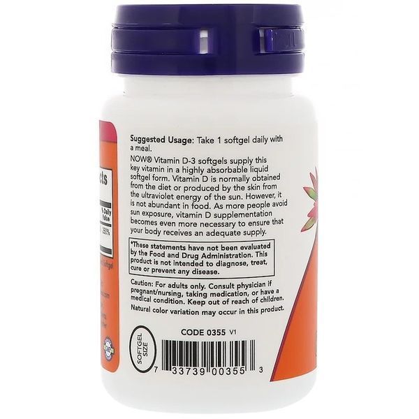 Витамин Д3 Vitamin D-3 Now Foods, Высокоактивный витамин D-3, 2000 МЕ, 30 таб. NOW-00355 фото