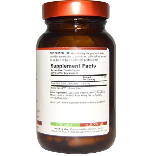 Olympian Labs Inc., Альфа-липоевая кислота, 200 мг, 60 вегетарианских капсул OLY-00094 фото