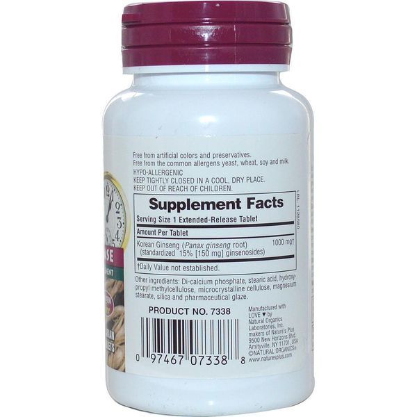Natures Plus, Herbal Actives, Корейский женьшень, с продлённым высвобождением, 1000 мг, 30 таблеток NAP-07338 фото