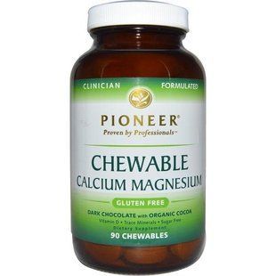 Pioneer Nutritional Formulas, Жевательный кальций и магний, с темным шоколадом, 90 жевательных таблетки на растительной основе PIO-73716 фото