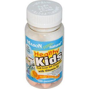 Mason Naturals, Healthy Kids, Масло печени трески, с витамином D, апельсиновый вкус 100 жевательных капсул MAV-15121 фото
