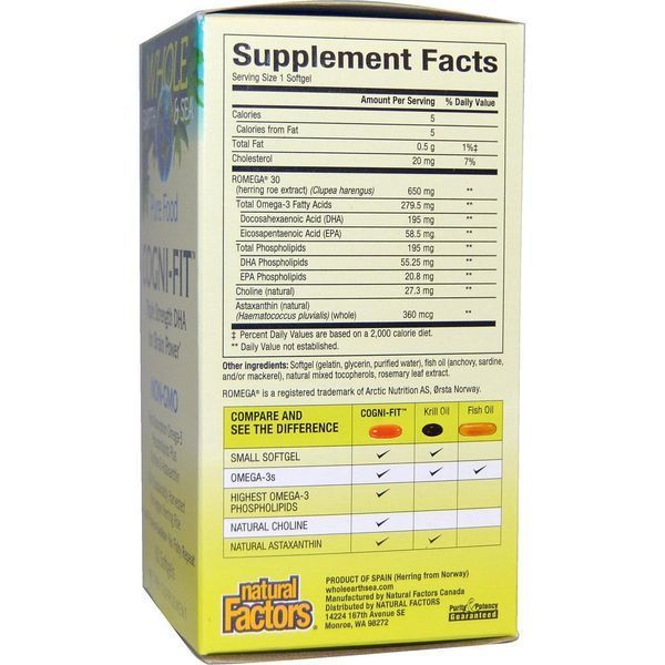 Natural Factors, Пищевая добавка Непочатое море и земля, Cogni-Fit, 60 желатиновых капсул NFS-35500 фото