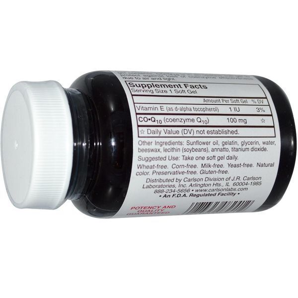Carlson Labs, CO-Q10, 100 mg, 90 Soft Gels CAR-08241 фото