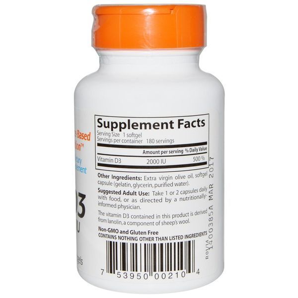 Doctors Best, Витамин D3 (Best Vitamin D3), 2000 МЕ, 180 мягких таблеток DRB-00210 фото