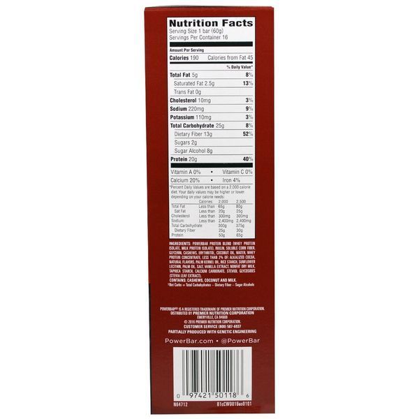 PowerBar, Clean Whey Protein Bar, Chocolate Chip Cookie Dough, 16-2.12 oz (60 g) bars (2.12 lb) PWR-50118 фото