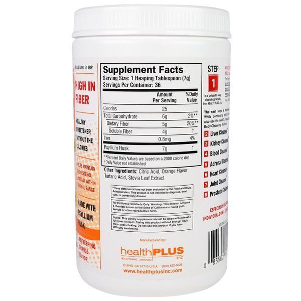 Health Plus Inc., Чистка кишечника, средство для чистки толстого кишечника, с освежающим апельсиновым вкусом, 9 унций (255 г) HPI-11235 фото