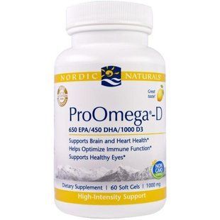 Nordic Naturals, ПроОмега-D, пищевая добавка с омега-3 и витамином D3, с лимонным вкусом, 1000 мг, 60 мягких желатиновых капсул с жидкостью NOR-12124 фото
