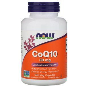 Now Foods, Кофермент Q10, 30 мг, 240 капсул на рослинній основі NOW-03190 фото