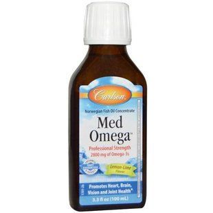 Carlson Labs, Med Omega, концентрат норвезького риб'ячого жиру, зі смаком лимона і лайма, 3,3 рідких унцій (100 мл) CAR-01701 фото