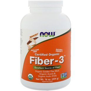 Now Foods, 100% сертифицированная органика, Клетчатка Fiber-3, 16 унций (454 г) NOW-05993 фото