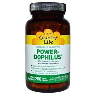 Country Life, не містить глютену, пробіотик Power-Dophilus, 200 веганских капсул CLF-03057 фото