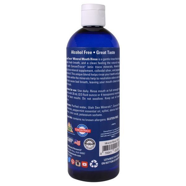Trace Minerals Research, ConcenTrace, Минеральный ополаскиватель для полости рта, Мята, 16 жидких унций (473 мл) TMR-00286 фото