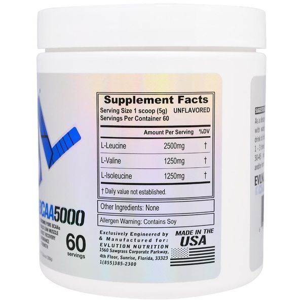 EVLution Nutrition, BCAA 5000, Без Вкусовых Добавок, 10,6 унций (300 г) EVL-08751 фото