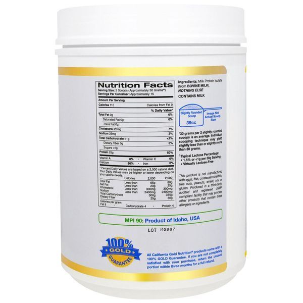 California Gold Nutrition, SPORT, MPI 90, Pure Milk Protein Isolate, Ultra-Low Lactose, 16 унций (454 г) CGN-01063 фото