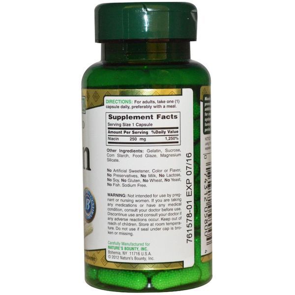 Natures Bounty, Ниацин, с отсроченным высвобождением, 250 мг, 90 капсул NRT-05800 фото