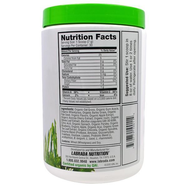 Labrada Nutrition, Зелень, полный спектр суперпродуктов из серии Пища для стройного тела, зеленый комплекс самых разных суперпродуктов, 7,4 унции (210 LAB-10011 фото
