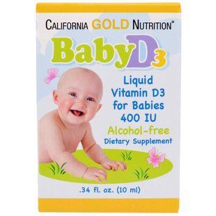 California Gold Nutrition, Витамин D3 в каплях для младенцев, 400 IU, 0.34 жидких унции (10 мл) CGN-01034 фото