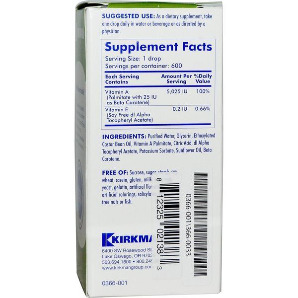 Kirkman Labs, Мицелизированный жидкий витамин A, 1 жидкая унция (30 мл) KIM-02138 фото
