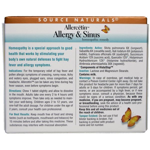 Source Naturals, Allercetin, Средство от аллергии и заложенности носа, 48 гомеопатических таблеток SNS-01196 фото
