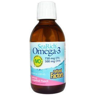 Natural Factors, SeaRich, Омега-3, 750 мг ЭПК, 500 мг ДГК, Вкусный грейпфрутовый пунш, 6,76 жидк. унц. (200 мл) NFS-35742 фото